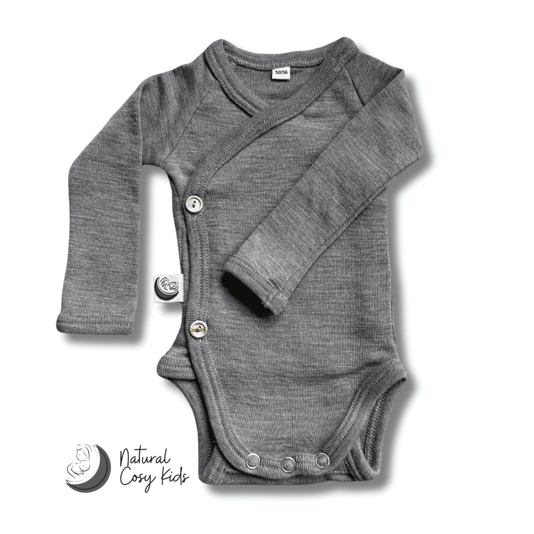 Grow-along Wrap Bodysuit Merino Wool - Stone