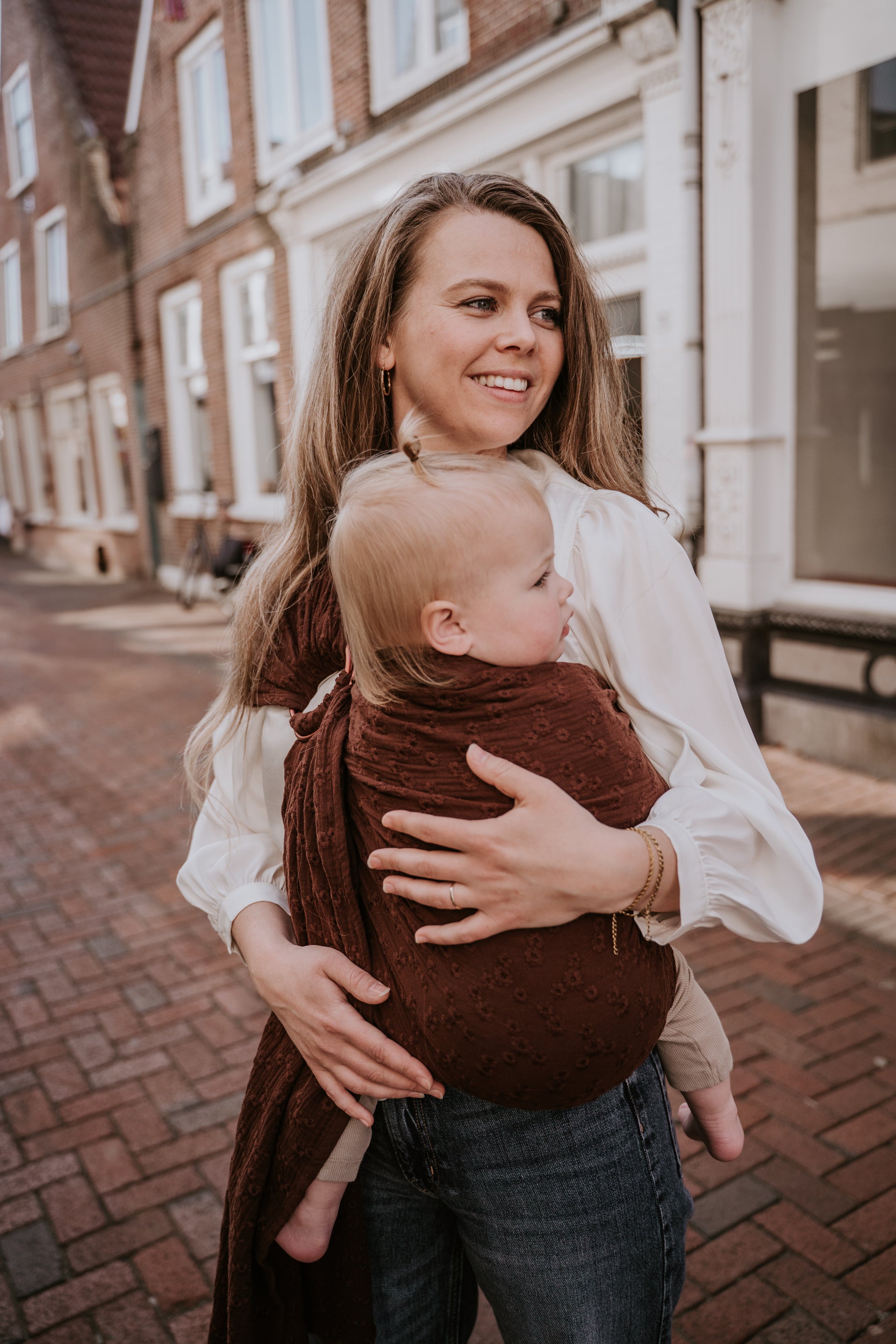 Ringsling katoen Daisy brown natural cosy kids 4