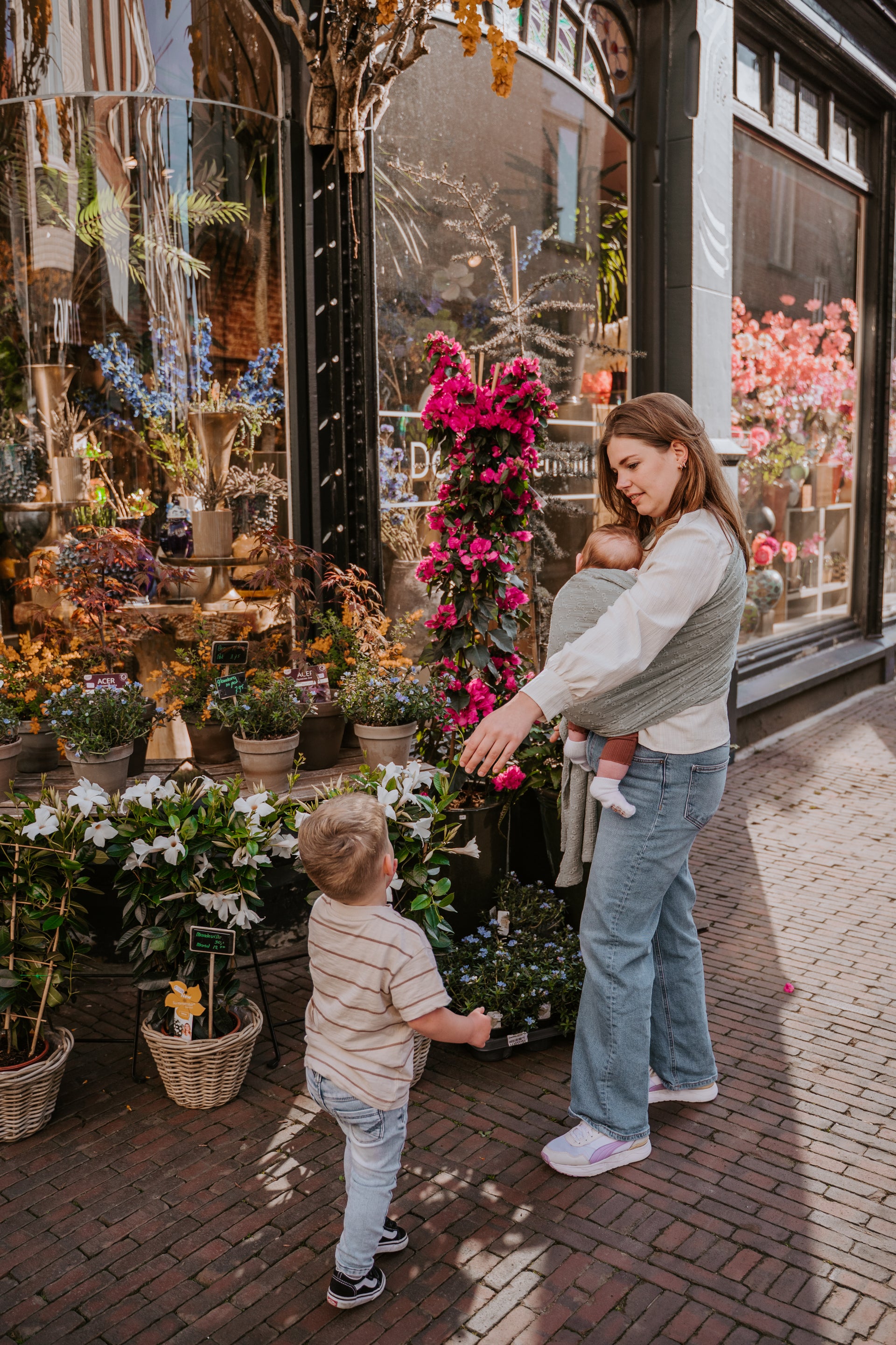 Ringsling katoen Daisy green Bay natural cosy kids 2 