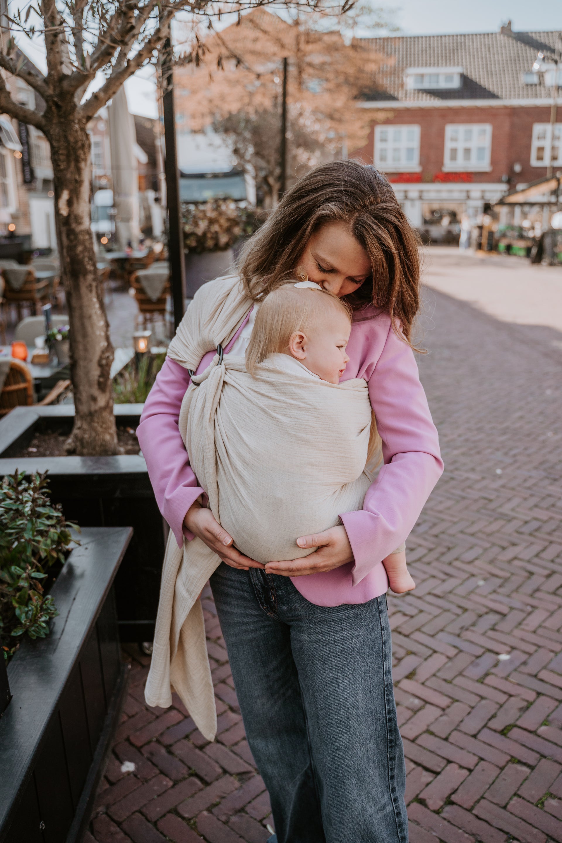 Ringsling katoen linnen Natural cosy kids 2