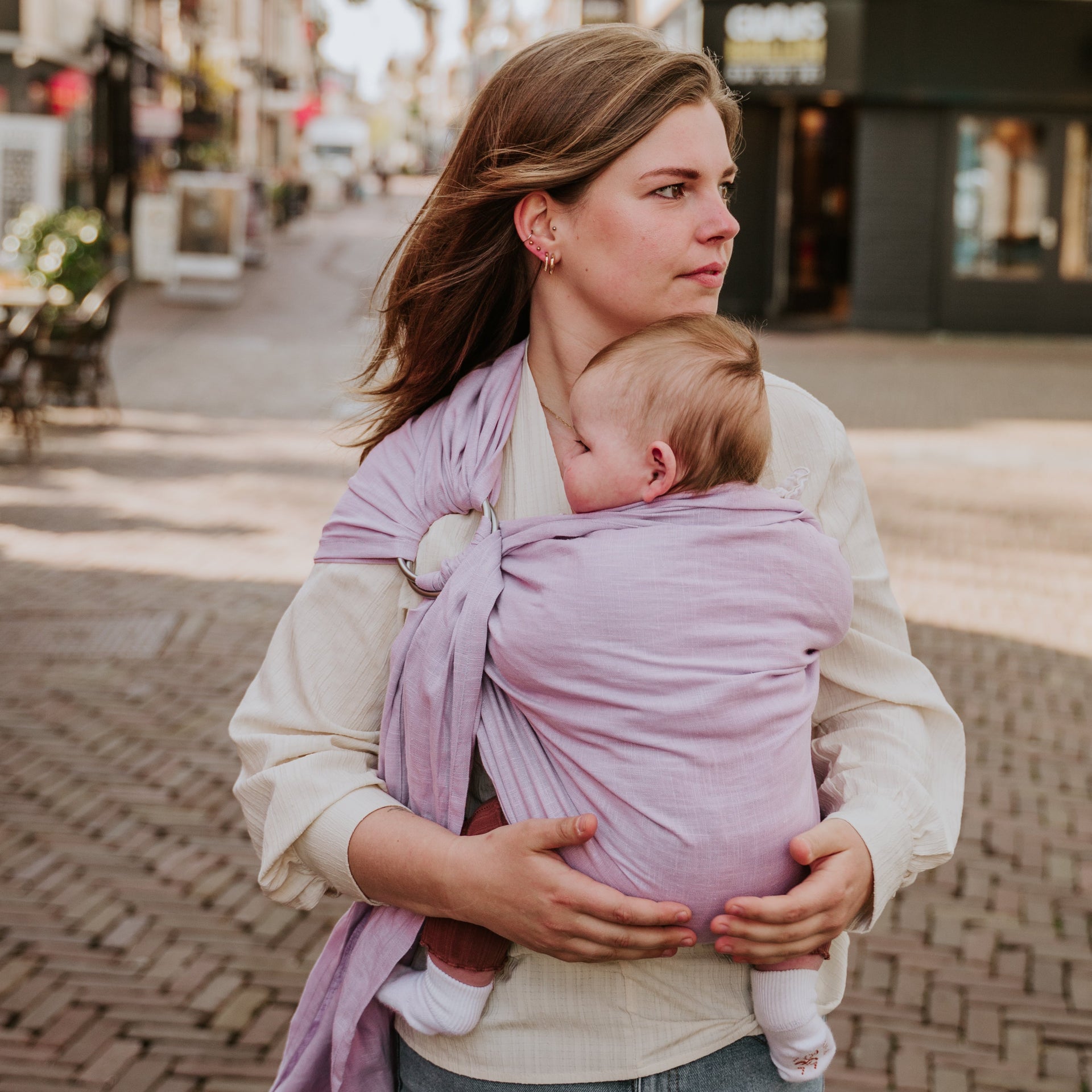 Ringsling linnen Lavender natural cosy kids