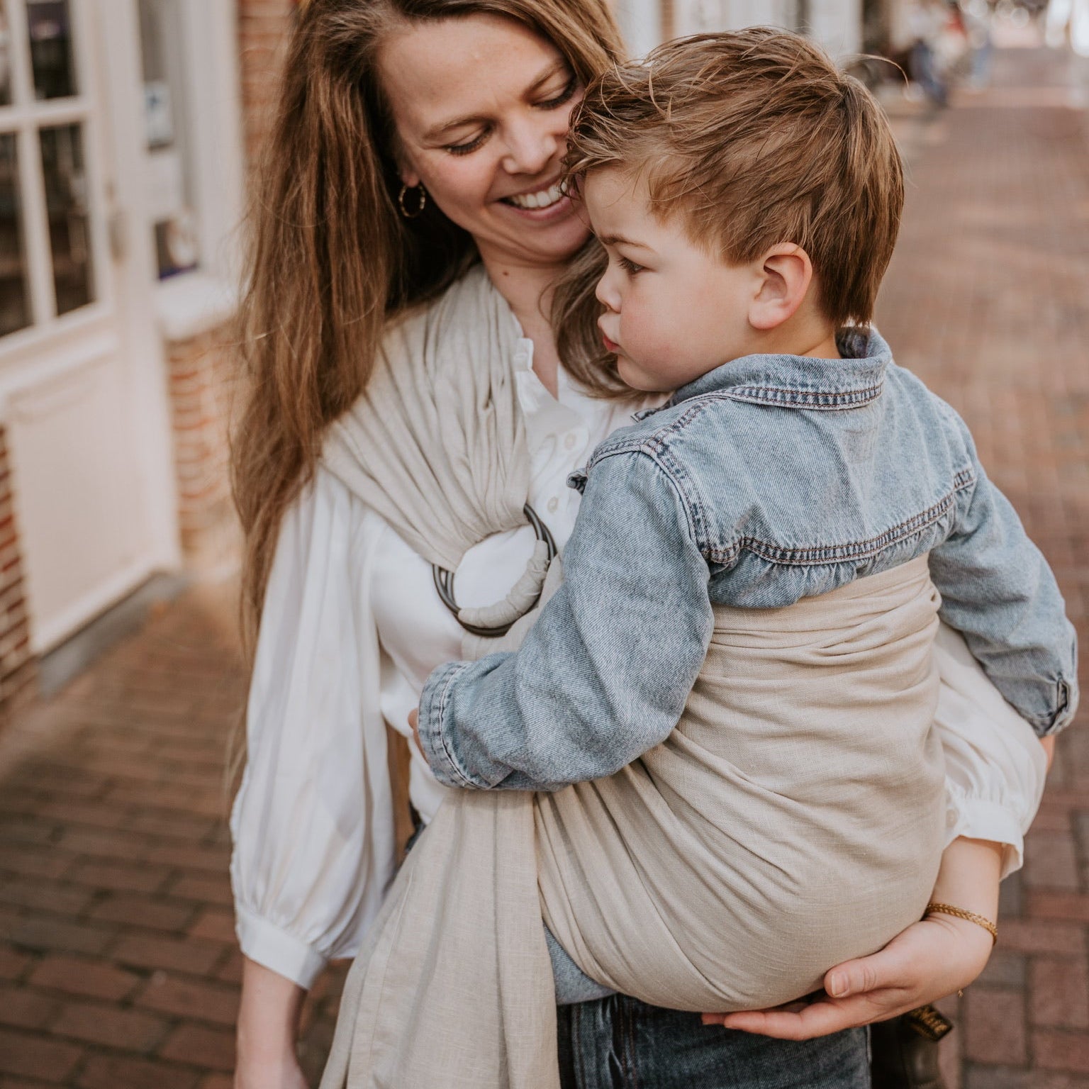 Ringsling linnen Sand natural cosy kids
