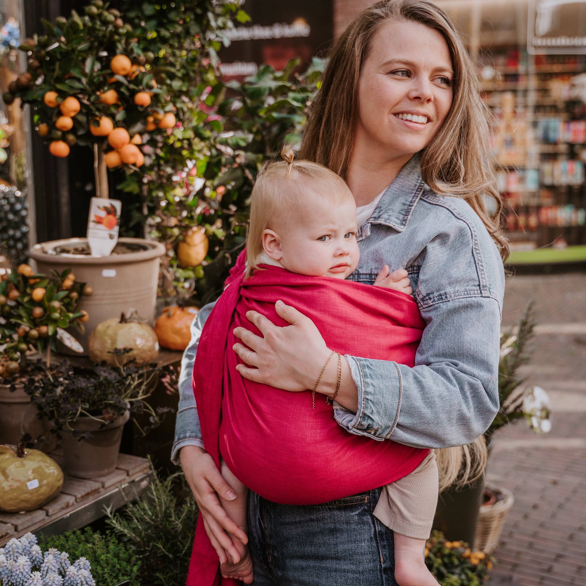 Ringsling linnen fuchsia pink natural cosy kids