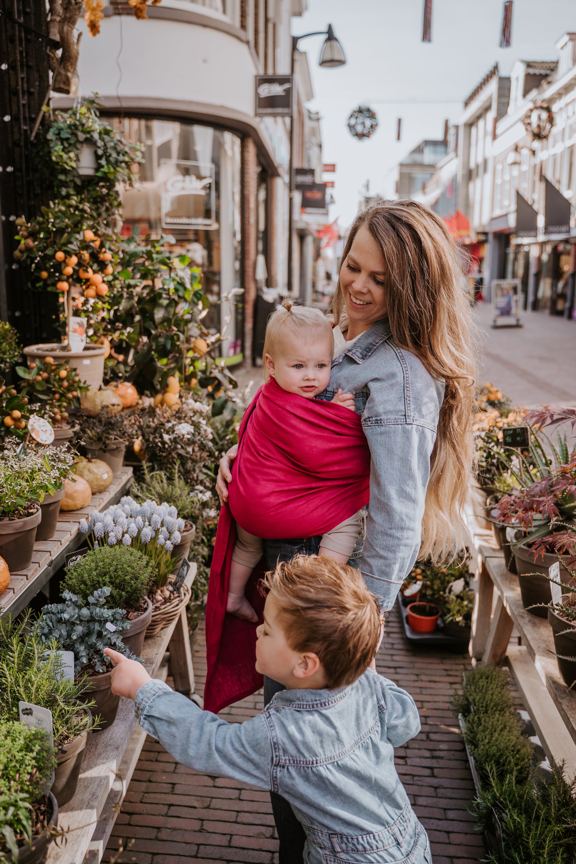 Ringsling linnen fuchsia pink natural cosy kids 3