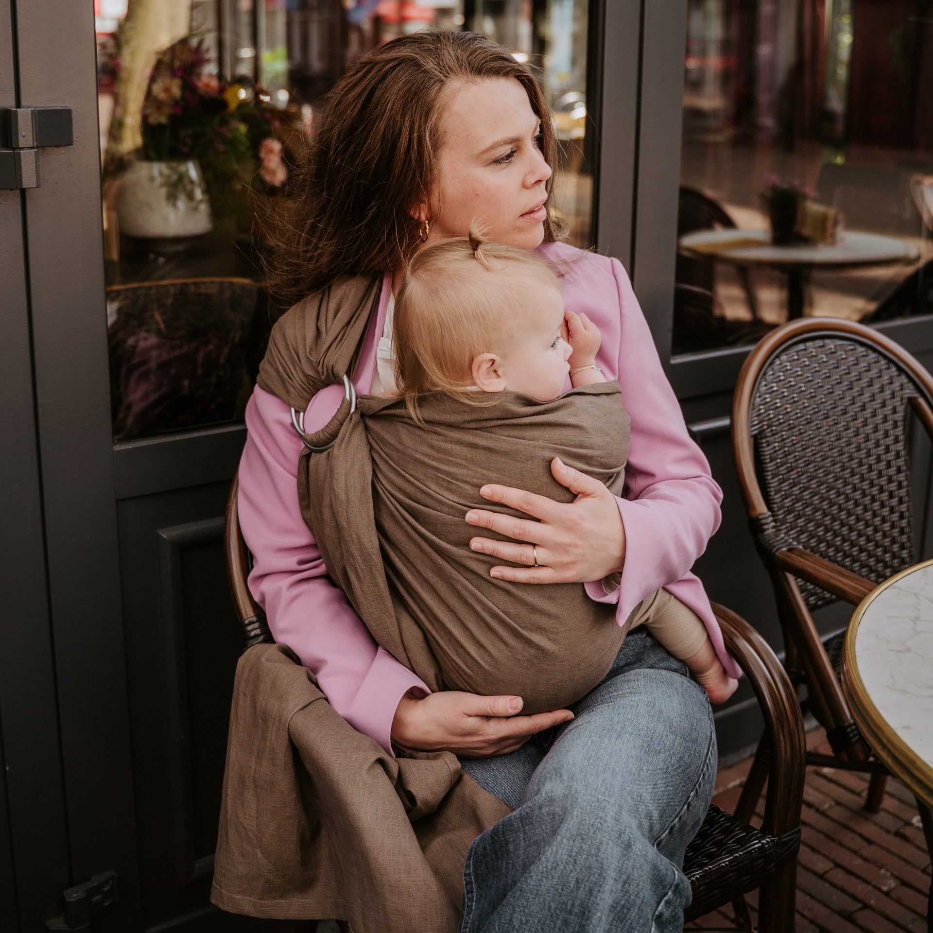 Ringsling linnen stone natural cosy kids