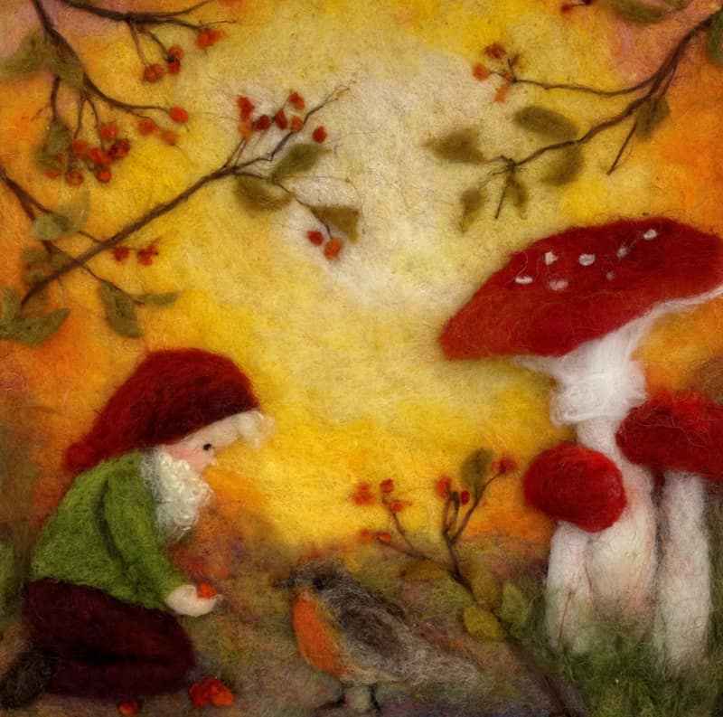 Plaat voor Seizoenenlamp: Kabouter met Paddestoelen