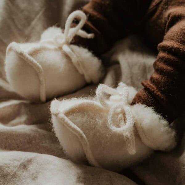 BabySlofjes teddy merinowol Nature Lille barn